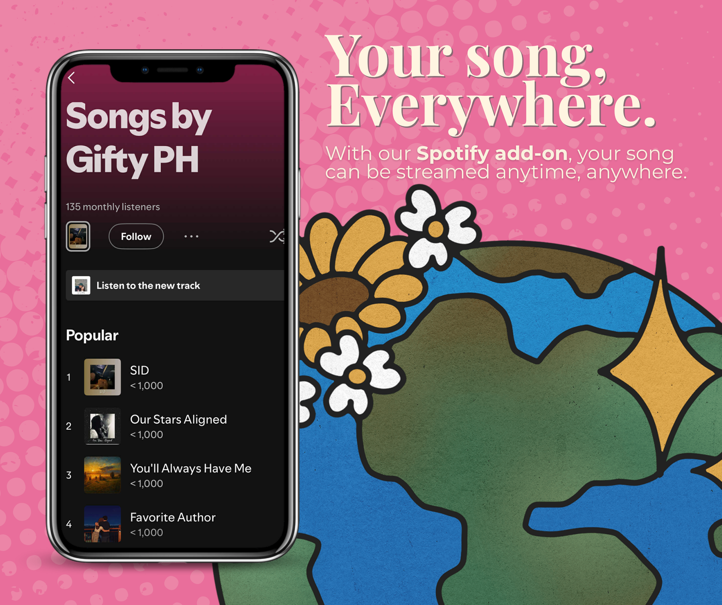 Stream your custom Gifty PH song globally for ₱1,000
